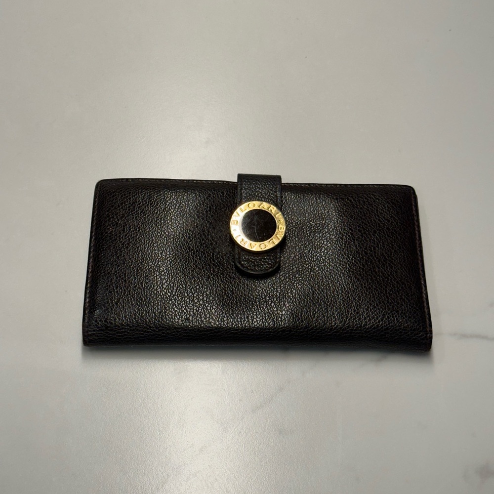 Bulgari Dark Chocolate Brown B Zero Bifold Leather Wallet Vintage - Picture 2 of 14